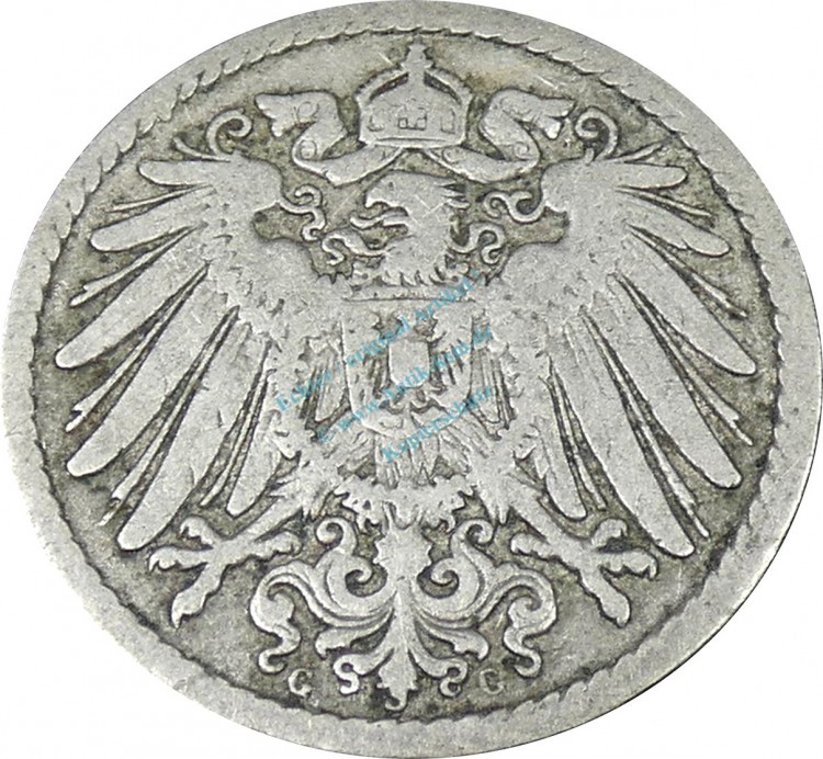 5 Pfennig Kursmünze -gr. Adler- 1890 G -deutsches Kaiserreich- s-ss J.12 -0834-