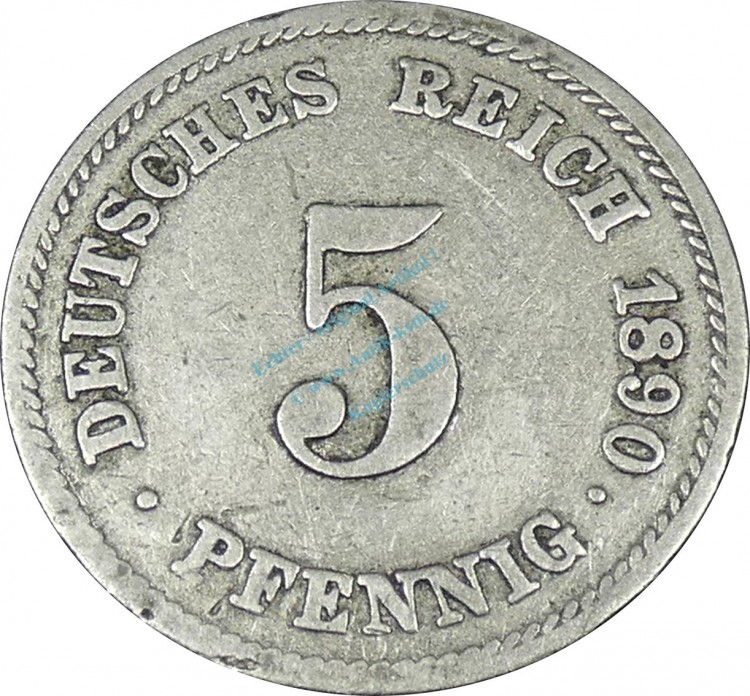 5 Pfennig Kursmünze -gr. Adler- 1890 J -deutsches Kaiserreich- s-ss J.12 -0835-