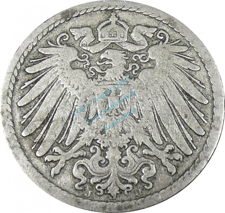5 Pfennig Kursmünze -gr. Adler- 1890 J -deutsches Kaiserreich- s-ss J.12 -0835-