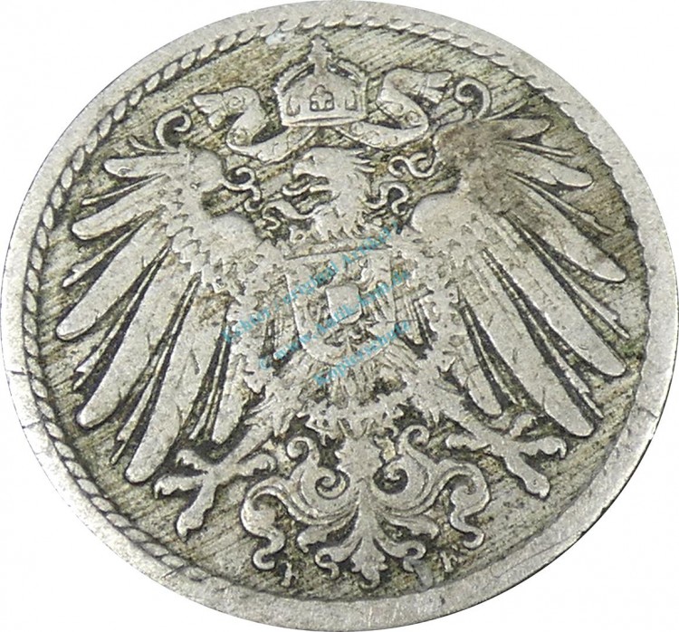 5 Pfennig Kursmünze -gr. Adler- 1891 F -deutsches Kaiserreich- s-ss J.12 -0836-