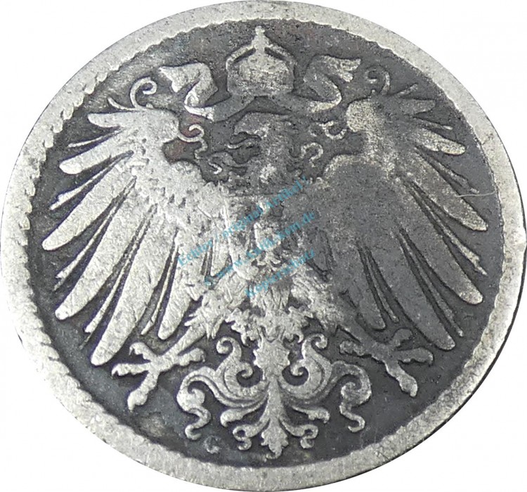 5 Pfennig Kursmünze -gr. Adler- 1891 G -deutsches Kaiserreich- s-ss J.12 -0837-