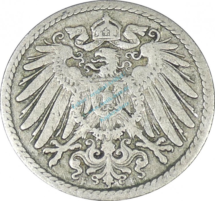 5 Pfennig Kursmünze -gr. Adler- 1892 F -deutsches Kaiserreich- s-ss J.12 -0838-