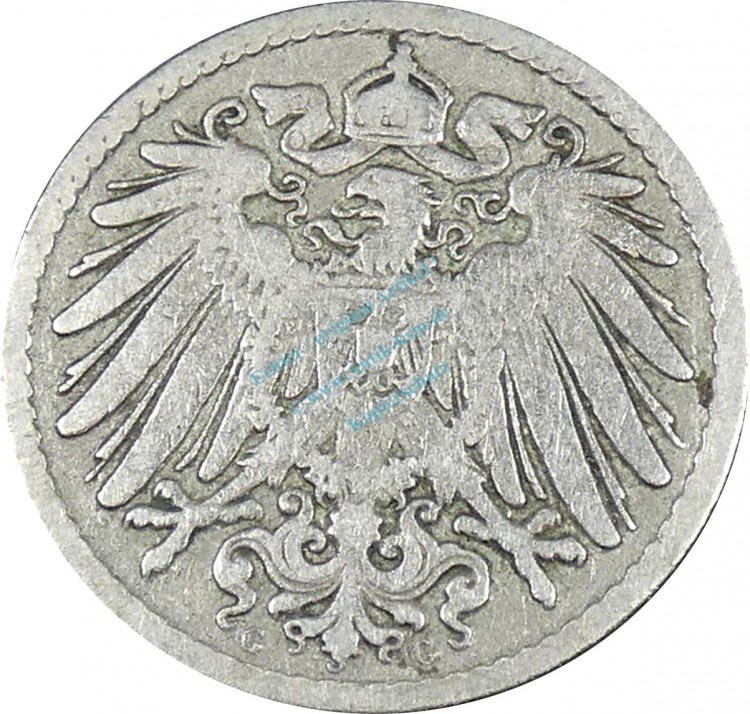 5 Pfennig Kursmünze -gr. Adler- 1892 G -deutsches Kaiserreich- s-ss J.12 -0872-