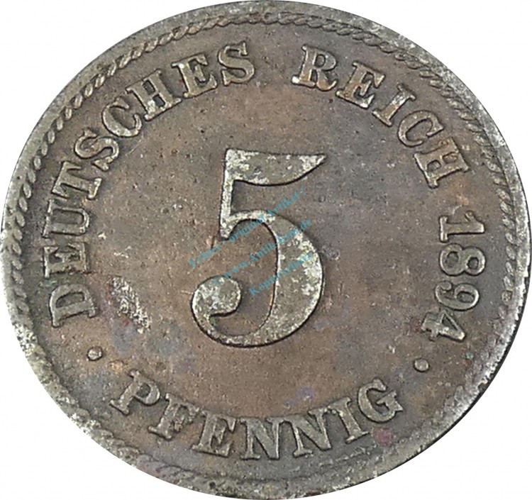 5 Pfennig Kursmünze -gr. Adler- 1894 F -deutsches Kaiserreich- s-ss J.12 -0873-