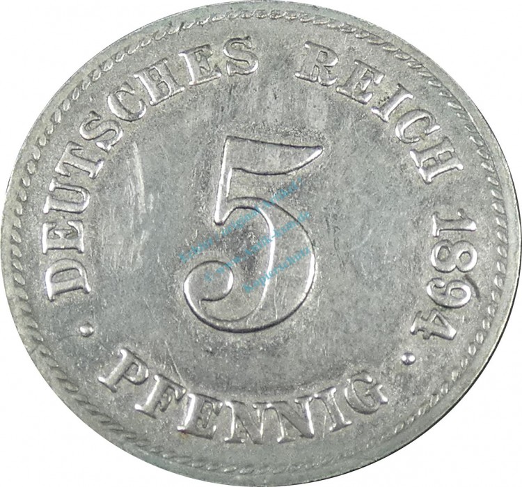 5 Pfennig Kursmünze -gr. Adler- 1894 G -deutsches Kaiserreich- ss-vz J.12 -0874-