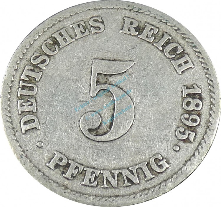 5 Pfennig Kursmünze -gr. Adler- 1895 E -deutsches Kaiserreich- s-ss J.12 -0875-