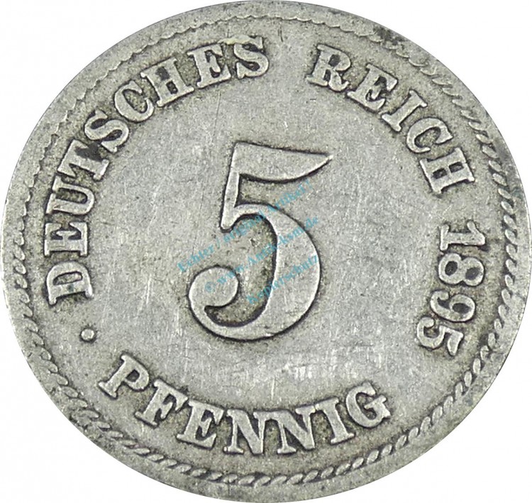 5 Pfennig Kursmünze -gr. Adler- 1895 F -deutsches Kaiserreich- s-ss J.12 -0876-