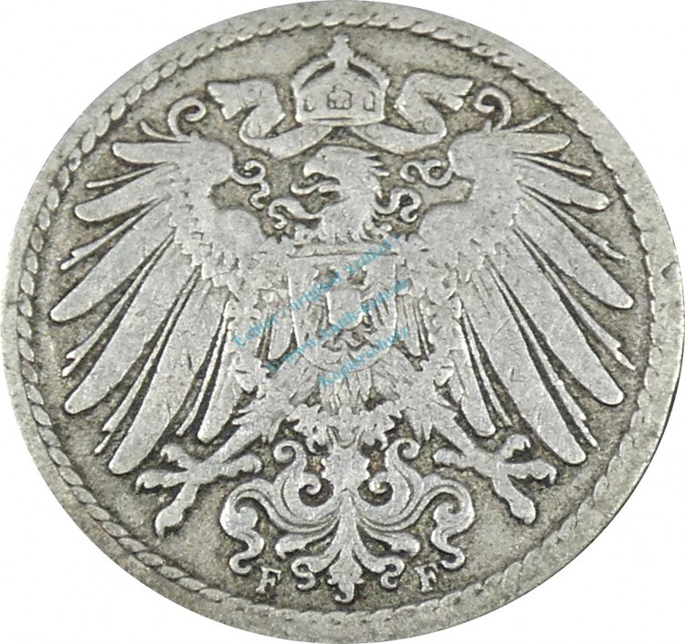 5 Pfennig Kursmünze -gr. Adler- 1895 F -deutsches Kaiserreich- s-ss J.12 -0876-