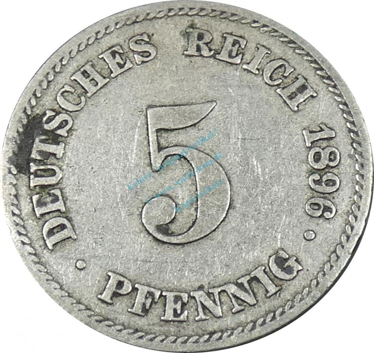 5 Pfennig Kursmünze -gr. Adler- 1896 E -deutsches Kaiserreich- ss J.12 -0877-
