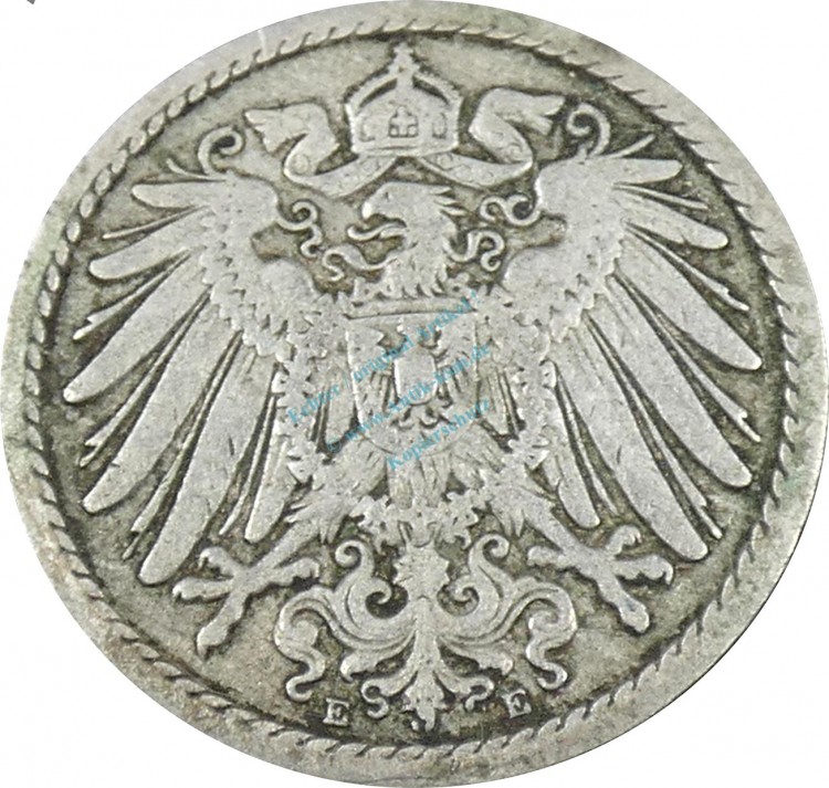 5 Pfennig Kursmünze -gr. Adler- 1897 E -deutsches Kaiserreich- s-ss J.12 -0878-