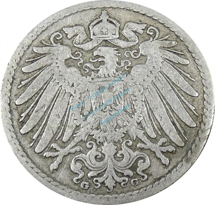 5 Pfennig Kursmünze -gr. Adler- 1898 G -deutsches Kaiserreich- s J.12 -0880-