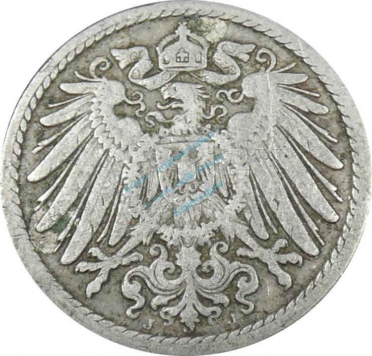 5 Pfennig Kursmünze -gr. Adler- 1898 J -deutsches Kaiserreich- s-ss J.12 -0881-