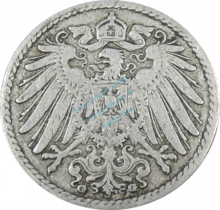 5 Pfennig Kursmünze -gr. Adler- 1899 G -deutsches Kaiserreich- s-ss J.12 -0882-