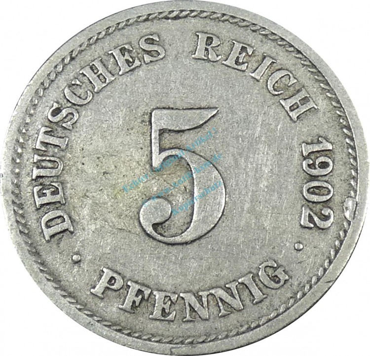 5 Pfennig Kursmünze -gr. Adler- 1902 G -deutsches Kaiserreich- s-ss J.12 -0884-
