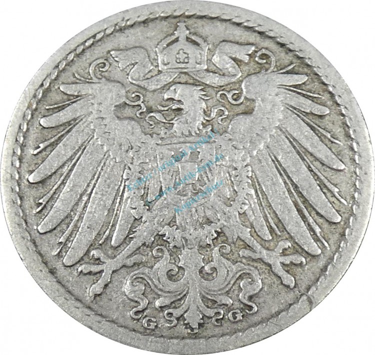 5 Pfennig Kursmünze -gr. Adler- 1902 G -deutsches Kaiserreich- s-ss J.12 -0884-