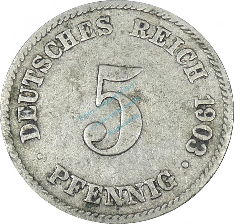 5 Pfennig Kursmünze -gr. Adler- 1903 J -deutsches Kaiserreich- s-ss J.12 -0888-