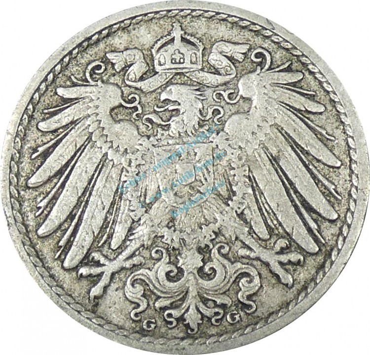 5 Pfennig Kursmünze -gr. Adler- 1904 G -deutsches Kaiserreich- s-ss J.12 -0889-