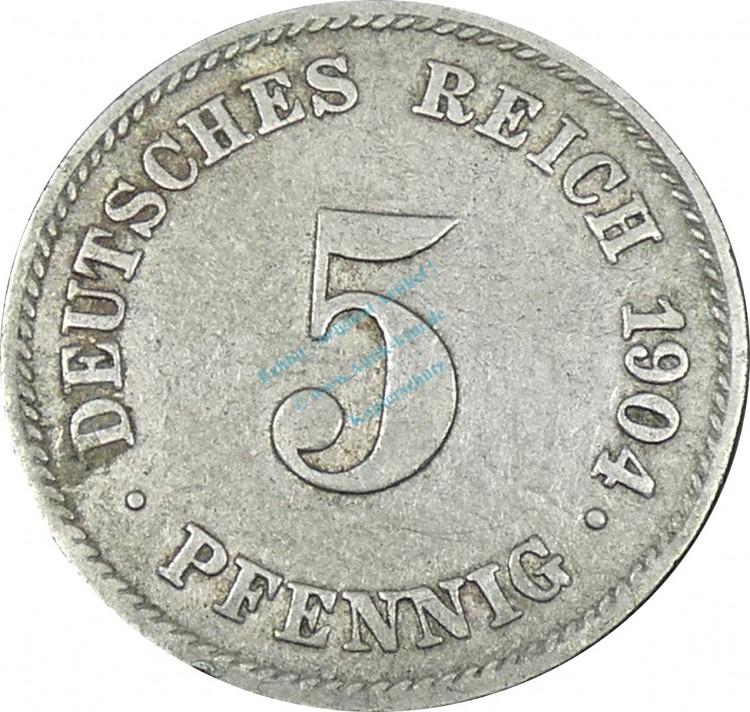 5 Pfennig Kursmünze -gr. Adler- 1904 J -deutsches Kaiserreich- s-ss J.12 -0890-