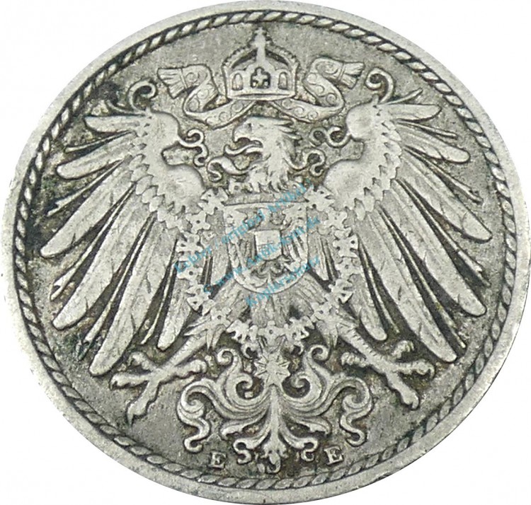 5 Pfennig Kursmünze -gr. Adler- 1909 E -deutsches Kaiserreich- ss J.12 -0891-