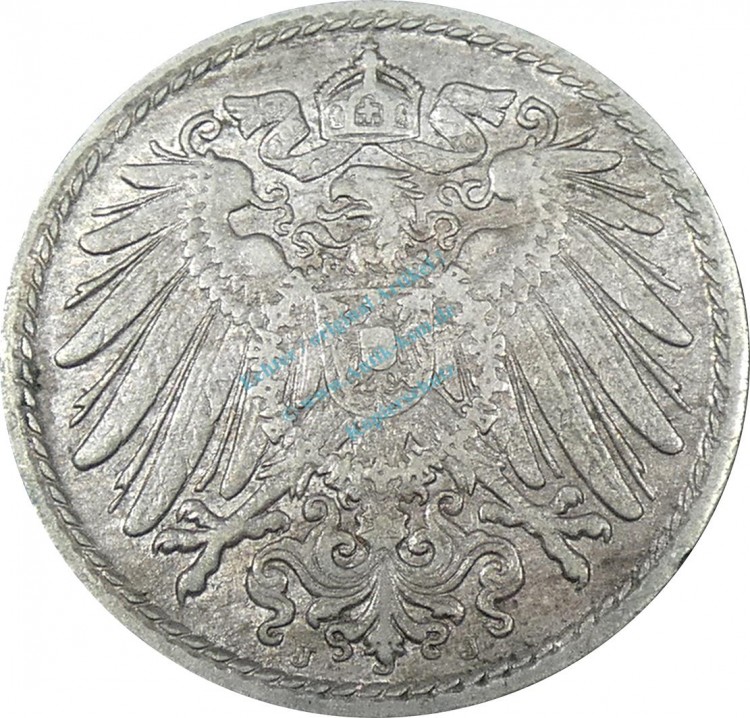 5 Pfennig Kursmünze -gr. Adler- 1909 J -deutsches Kaiserreich- ss-vz J.12 -0893-