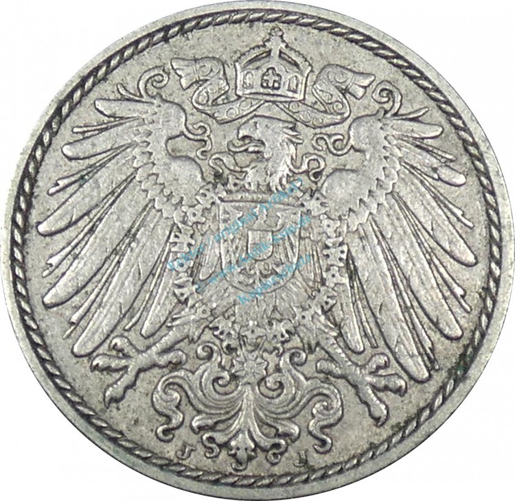 5 Pfennig Kursmünze -gr. Adler- 1910 J -deutsches Kaiserreich- ss-vz J.12 -0894-