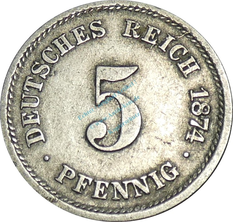 5 Pfennig Kursmünze -kl. Adler- 1874 A -deutsches Kaiserreich- s-ss J.3 -0823-