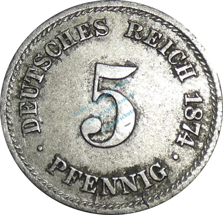 5 Pfennig Kursmünze -kl. Adler- 1874 F -deutsches Kaiserreich- s-ss J.3 -0825-