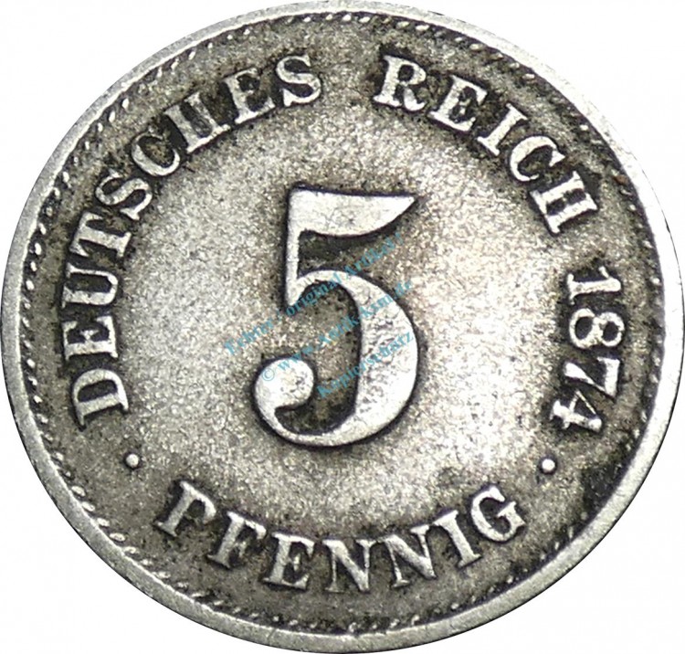 5 Pfennig Kursmünze -kl. Adler- 1874 G -deutsches Kaiserreich- s-ss J.3 -0826-