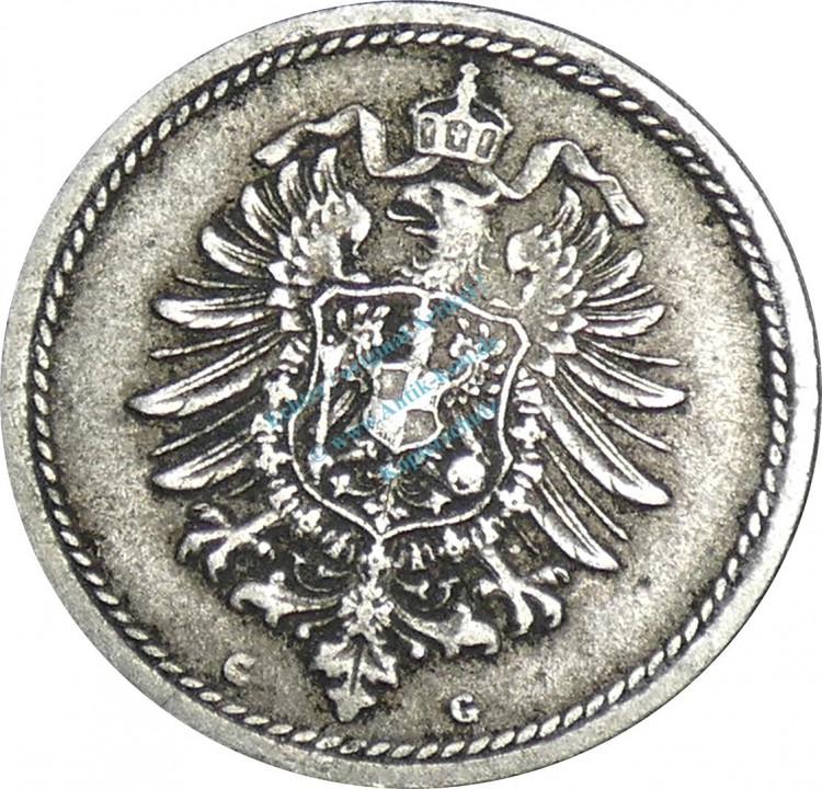 5 Pfennig Kursmünze -kl. Adler- 1874 G -deutsches Kaiserreich- s-ss J.3 -0826-
