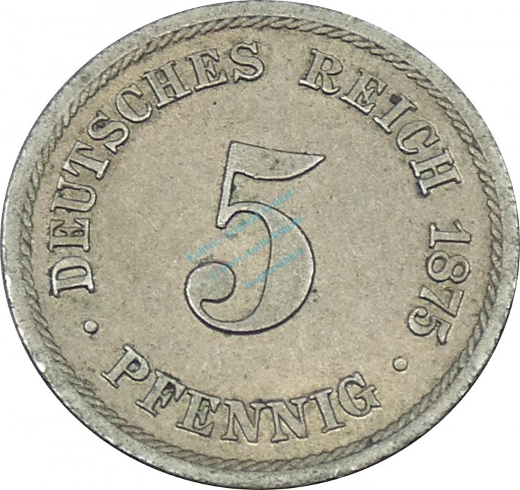 5 Pfennig Kursmünze -kl. Adler- 1875 B -deutsches Kaiserreich- s-ss J.3 -0827-