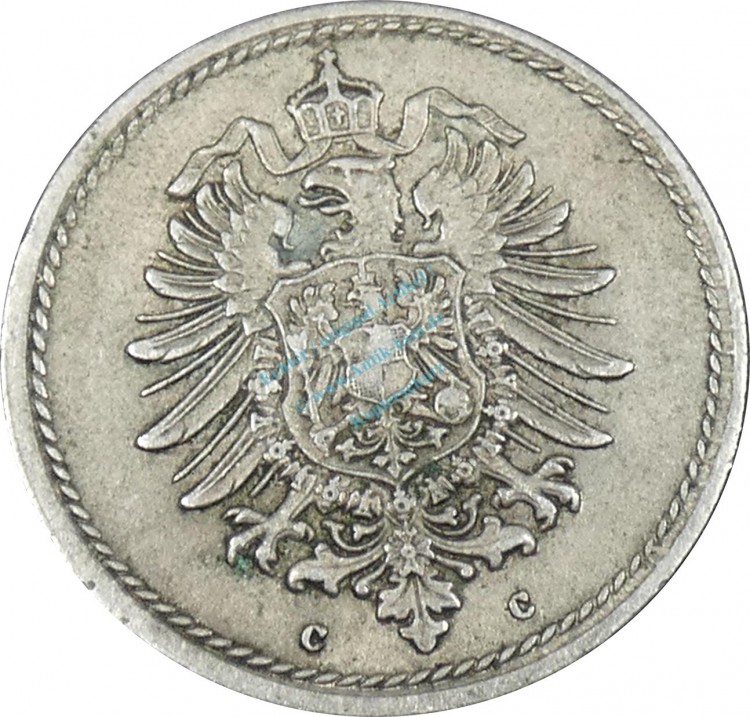 5 Pfennig Kursmünze -kl. Adler- 1875 C -deutsches Kaiserreich- s-ss J.3 -0828-