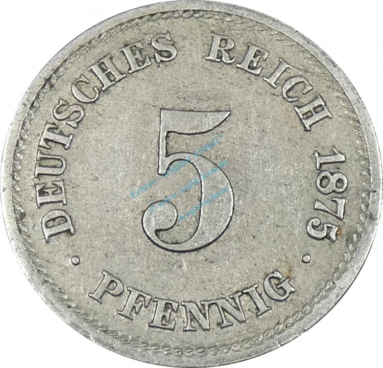 5 Pfennig Kursmünze -kl. Adler- 1875 D -deutsches Kaiserreich- s-ss J.3 -0829-