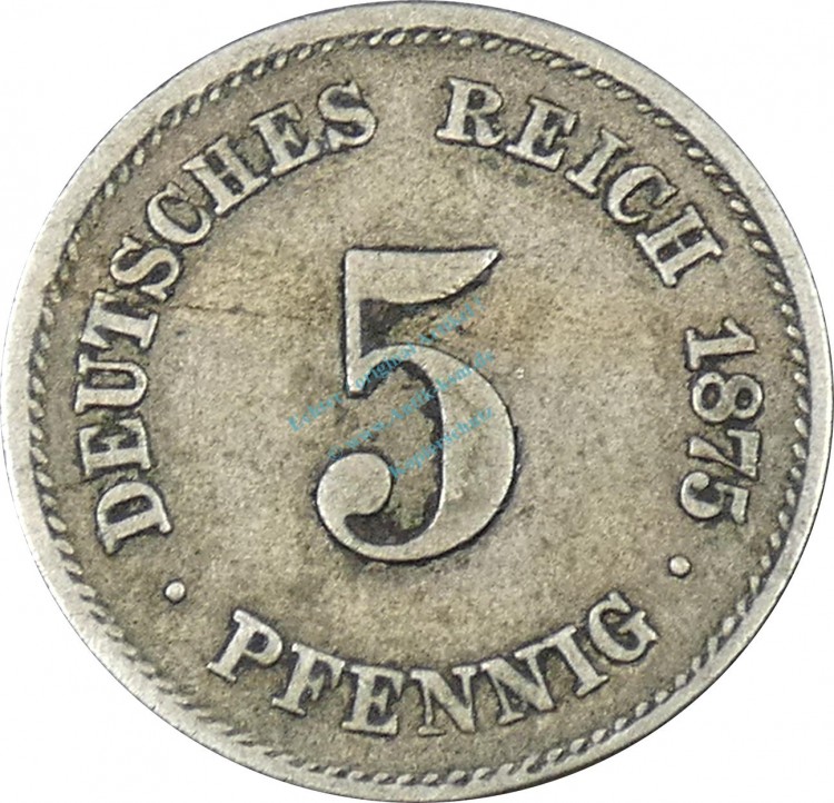 5 Pfennig Kursmünze -kl. Adler- 1875 G -deutsches Kaiserreich- s-ss J.3 -0830-
