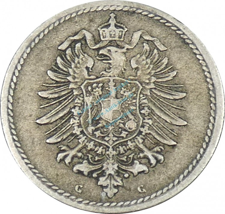 5 Pfennig Kursmünze -kl. Adler- 1875 G -deutsches Kaiserreich- s-ss J.3 -0830-
