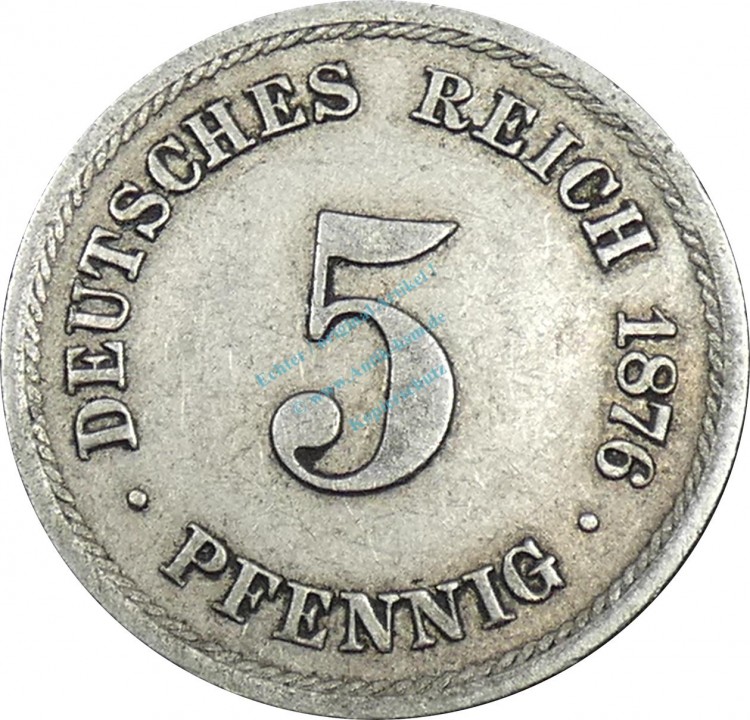5 Pfennig Kursmünze -kl. Adler- 1876 B -deutsches Kaiserreich- s-ss J.3 -0863-