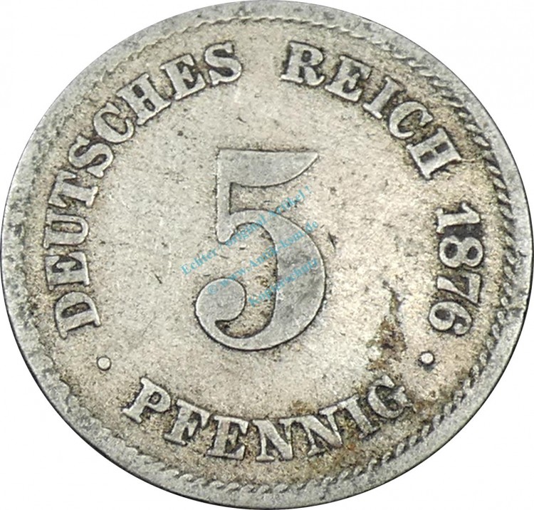 5 Pfennig Kursmünze -kl. Adler- 1876 G -deutsches Kaiserreich- s-ss J.3 -0864-