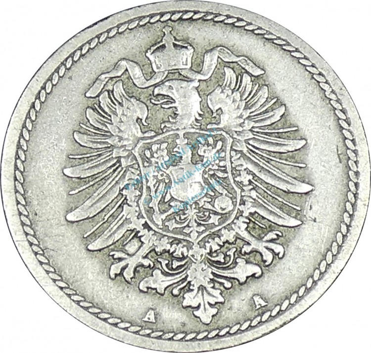 5 Pfennig Kursmünze -kl. Adler- 1888 A -deutsches Kaiserreich- s-ss J.3 -0865-