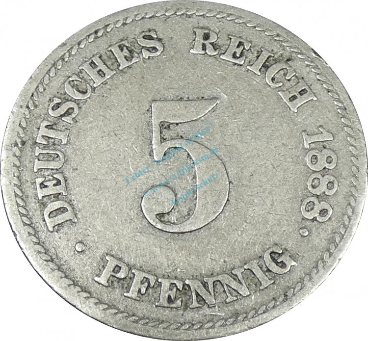 5 Pfennig Kursmünze -kl. Adler- 1888 J -deutsches Kaiserreich- s J.3 -0832-