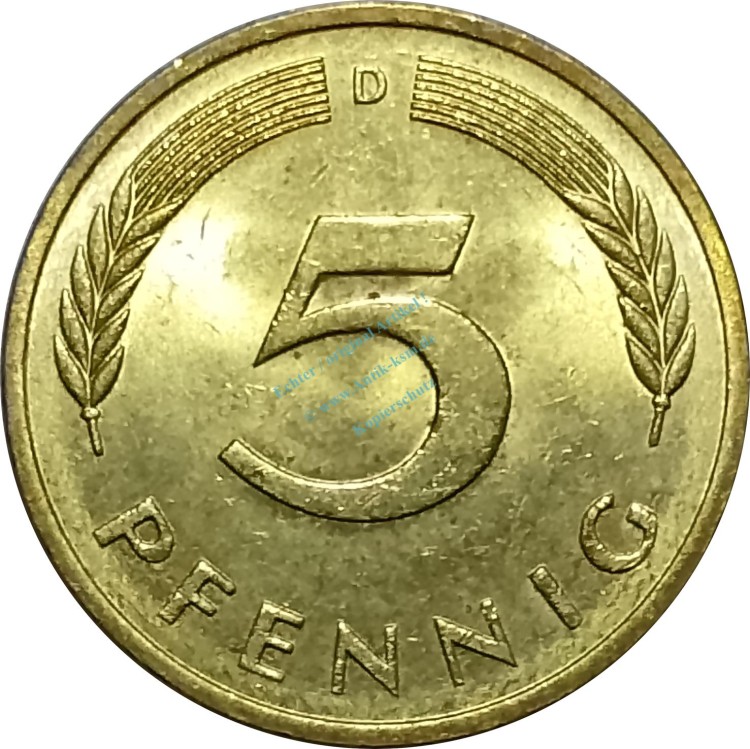 5 Pfennig Kursmmünze 1982 D -Bundesrepublik Deutschland- ss-vz , J.382 -0674-