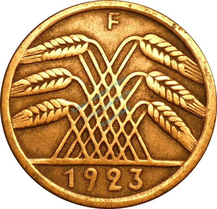 5 Rentenpfennig Kursmünze 1923 F -deutsches Reich- ss , J.308 -0737-