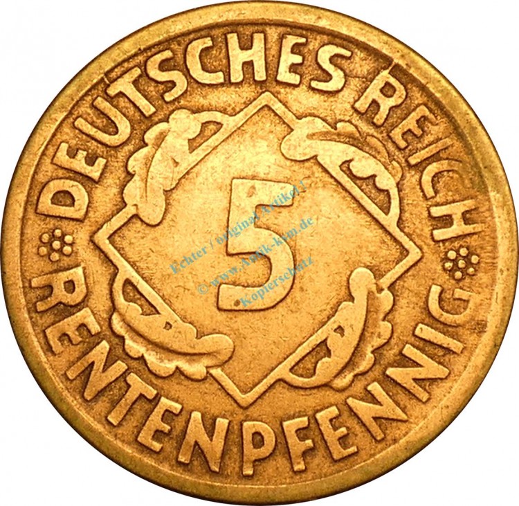 5 Rentenpfennig Kursmünze 1923 G -deutsches Reich- s-ss , J.308 -0738-