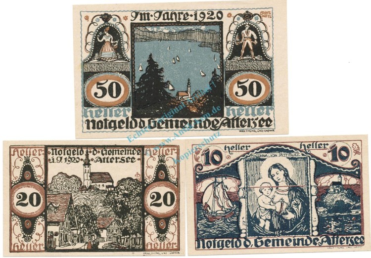 Attersee , Notgeld Set 3 Scheine unc-kfr. K-K.60 , 1920 Ober Österreich -0494-
