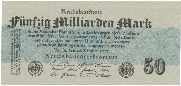 Banknote , 50 Milliarden Mark Schein unc-kfr. DEU-148.b, Ros.122, P.125 , 1923 Inflation -1323-