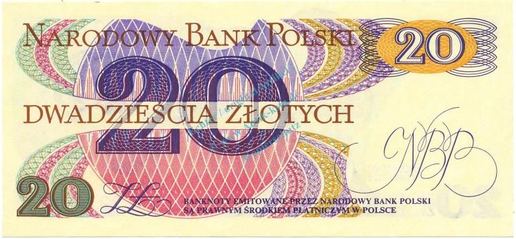 Banknote Polen , 20 Zloty Schein unc-kfr. 1982, -R. Traugutt- WPM.149 -0344-