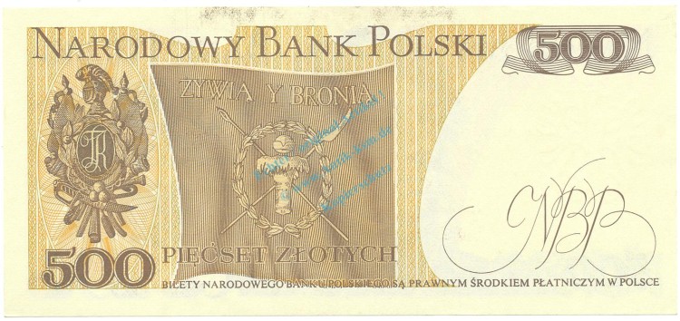 Banknote Polen , 500 Zloty Schein unc-kfr. 1982, -T.Kosciuszko- WPM.145 -0342-