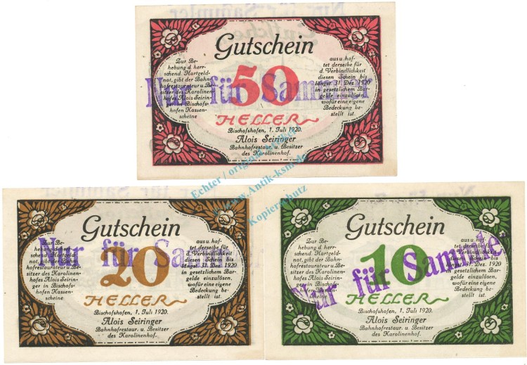 Bischofshofen , Notgeld Set 3 Scheine unc-kfr. K-K.89.b , 1920 Salzburg -0504-