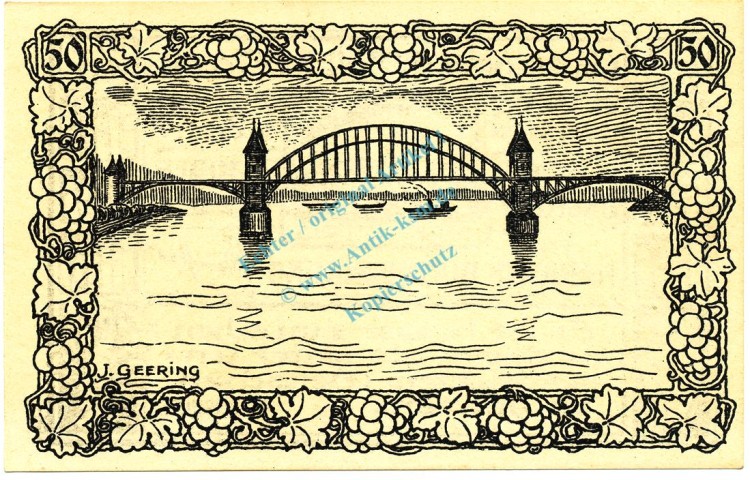 Bonn , Notgeld 50 Pfennig Schein Nr.1 unc-kfr. M-G.140.1.a , NW 1921 Seriennotgeld -5851-
