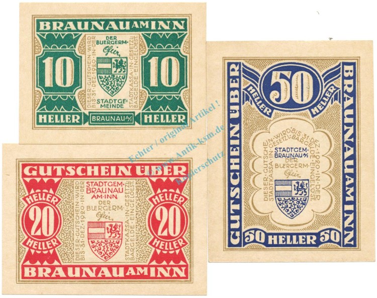 Braunau , Notgeld Set 3 Scheine unc-kfr. K-K.101 , o.D. Ober Österreich -0506-