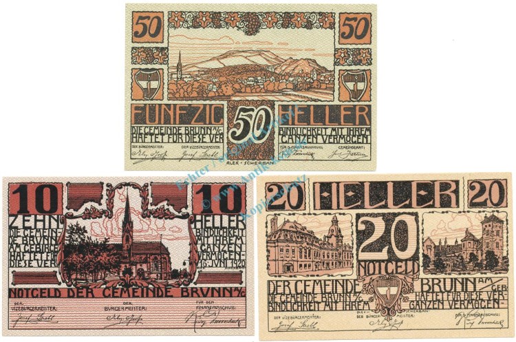 Brunn , Notgeld Set 3 Scheine unc-kfr. K-K.109 , 1920 Nieder Österreich -0509-