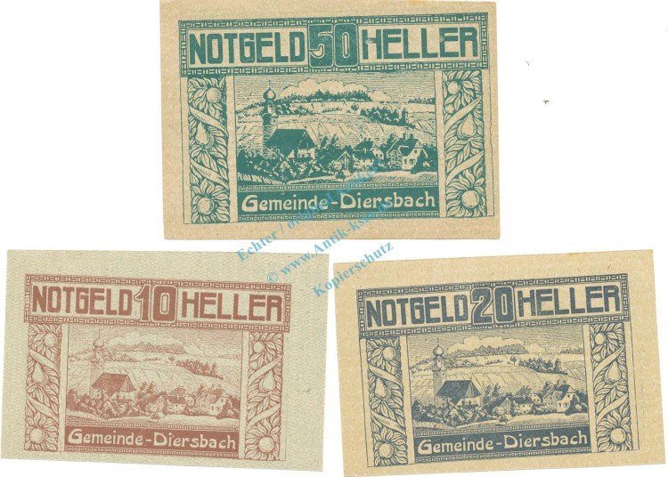 Diersbach , Notgeld Set 3 Scheine unc-kfr. K-K.122 , 1920 Ober Österreich -0511-